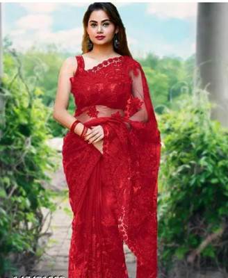 GALANI ENTERPRISE Embroidered Bollywood Net Saree(Red)