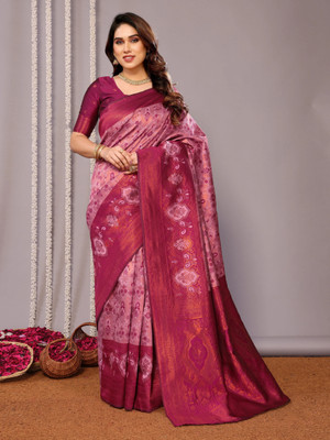 VASTUKALA Woven Kanjivaram Pure Silk, Art Silk Saree(Pink)