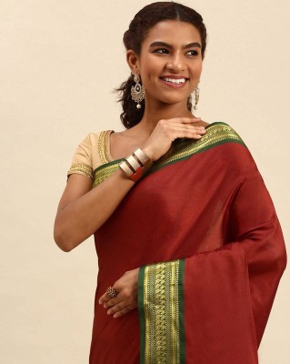 Fashion Club Collection Woven Maheshwari Cotton Silk Saree(Red, Green)