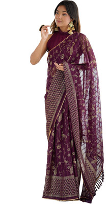 Shubh Mangalam Creation Printed Bollywood Georgette Saree(Purple)