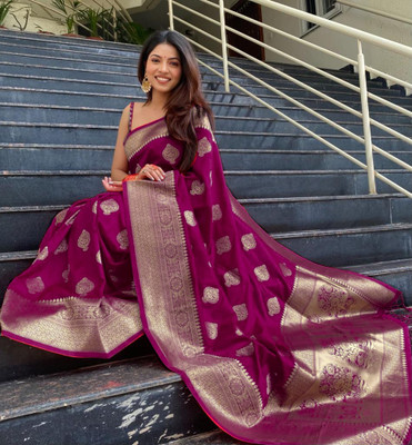 SIDDHESHWAR Self Design Assam Silk Lycra Blend Saree(Purple)
