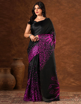 Samah Printed Daily Wear Khadi Saree(Black)