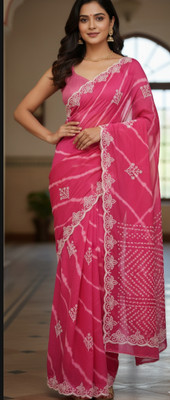 RIDDHI Embroidered Bandhani Georgette, Chiffon Saree(Pink)