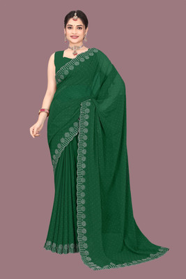 Shiv Febric Embellished Chanderi Georgette Saree(Green)
