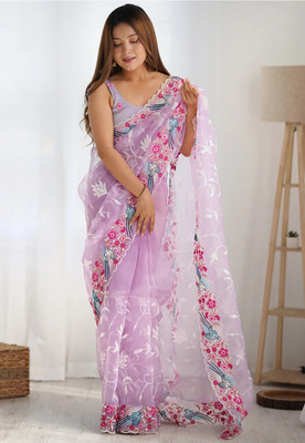 Nayanthara Trends Embroidered Bollywood Organza Saree(Purple)