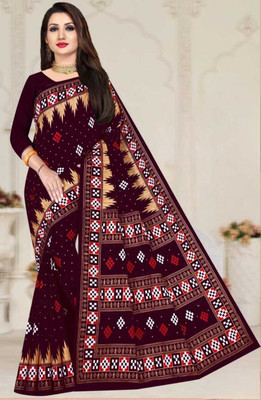 Odissi Fashion Printed Sambalpuri Pure Cotton Saree(Maroon)