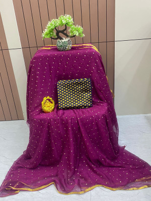 JiproStore Polka Print Daily Wear Chiffon Saree(Magenta)