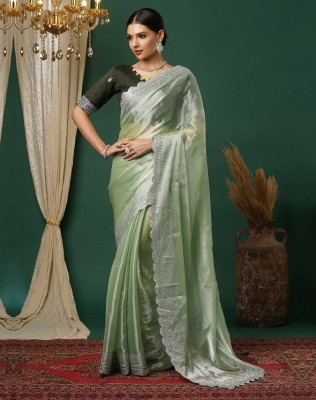 SIRIL Embellished, Embroidered Bollywood Tussar Silk Saree(Light Green, Silver)