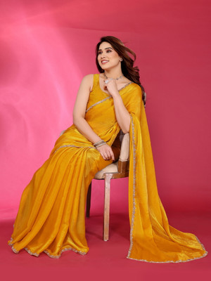 velisya Embellished Bollywood Jimmy choo Saree(Yellow)
