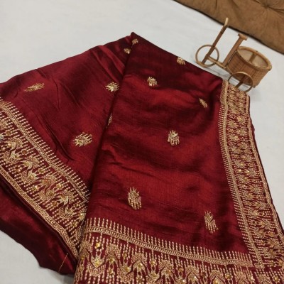 ALAGINI Embroidered Bollywood Cotton Silk Saree(Maroon)
