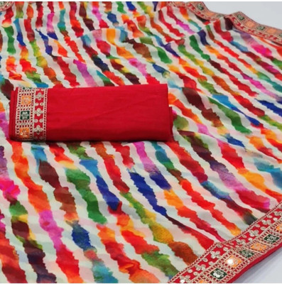 charmie designer Printed Bandhani Georgette Saree(Multicolor)