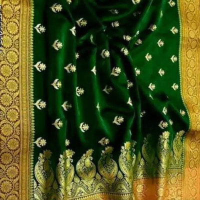 daniyal Self Design Banarasi Jacquard Saree(Dark Green, Gold)