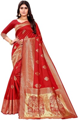 AAGIRI Self Design Banarasi Jacquard, Art Silk Saree(Red)