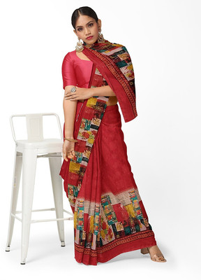 Sadhavi Printed Daily Wear Georgette Saree(Red)