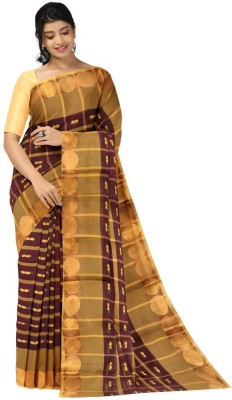 J KunduHouse Self Design Tant Pure Cotton Saree(Maroon)