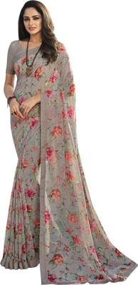 ROOP SUNDARI SAREES Floral Print Bollywood Georgette, Chiffon Saree(Grey)