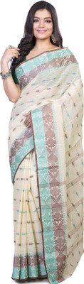 PuJoy Woven Bollywood Pure Cotton Saree(Beige)