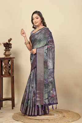 J6 Designers Self Design, Checkered, Printed Madhubani Cotton Silk Saree(Multicolor)