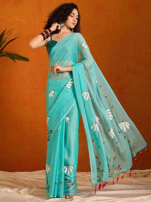 Anouk Rustic Printed Daily Wear Chiffon Saree(Blue)