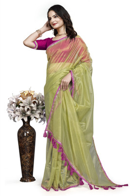 Julee Solid/Plain Bollywood Net Saree(Light Green)