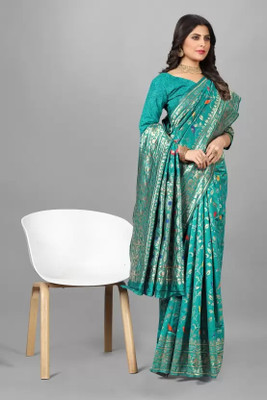 kalhari Woven Banarasi Jacquard, Silk Blend Saree(Green)