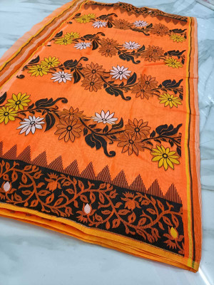 Happy Creation Printed Jamdani Cotton Blend Saree(Multicolor)