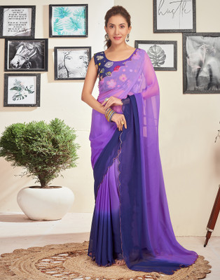all about you Dyed, Embroidered Bollywood Georgette Saree(Dark Blue, Purple)