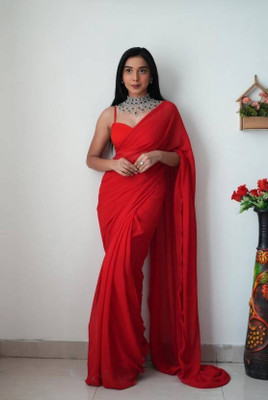 Sita Solid/Plain Bollywood Georgette Saree(Red)