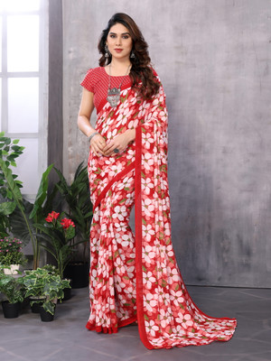 AAI LAXMI CREATION Digital Print, Printed Daily Wear Georgette Saree(Red)