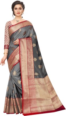 VENI ENTERPRISE Woven Kanjivaram Jacquard, Pure Silk Saree(Grey)