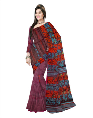 Pradip Fabrics Geometric Print Tant Silk Blend Saree(Maroon)
