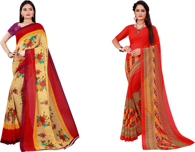 Saadhvi Printed Daily Wear Georgette Saree(Pack of 2, Multicolor)