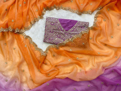 Divastri Embroidered Bollywood Chiffon Saree(Orange)