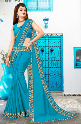 Offirra International Printed Banarasi Lycra Blend, Chiffon Saree(Light Blue)