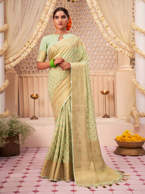 SHREE KSHETRAPAL CREATION Self Design Banarasi Pure Silk Saree(Light Green)