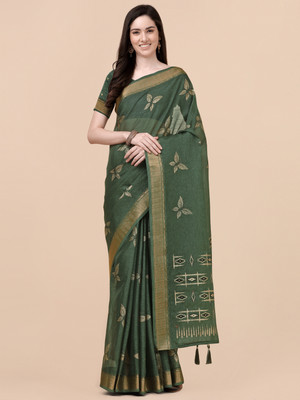 RekhaManiyar Printed, Solid/Plain Bollywood Tussar Silk Saree(Dark Green)