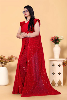 JAY RAMDEV FASHION Embellished Bandhani Georgette Saree(Red)