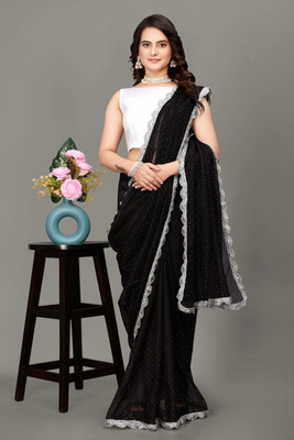 RADHE ENTERPRISE Embroidered Bollywood Net Saree(Black)