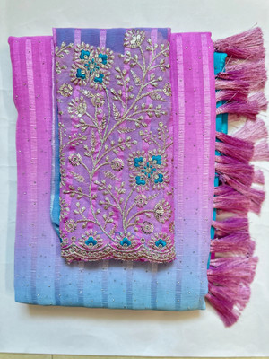 ABSilk Embellished Assam Silk Georgette Saree(Blue)