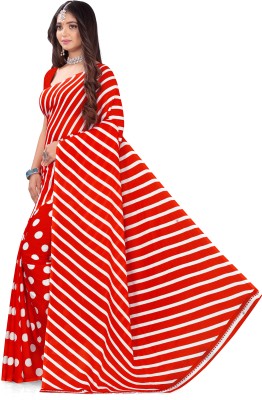 Leelavati Striped Leheria Georgette Saree(Red)