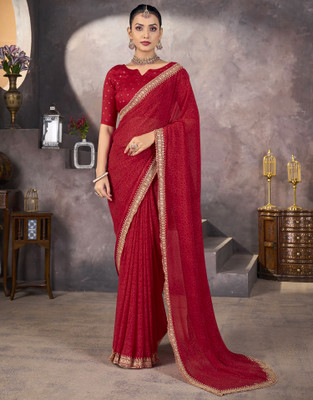 Satrani Printed Bandhani Georgette Saree(Red)