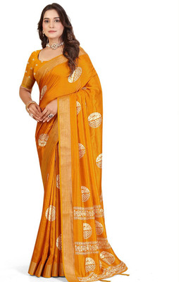 HouseOfCommon Geometric Print Assam Silk Art Silk Saree(Yellow)