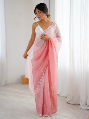 ANOUK Embellished Bollywood Chiffon Saree(Pink)