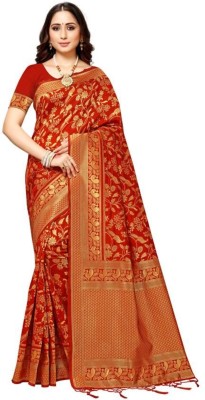 FENAL Woven Kanjivaram Jacquard Saree(Red)