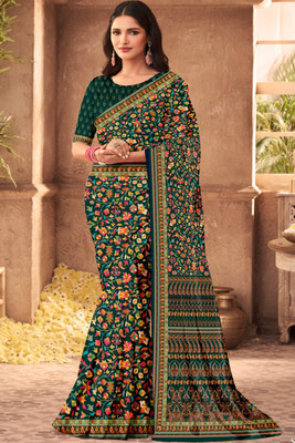 Radha Madhav Enterprise Digital Print Daily Wear Georgette Saree(Dark Green)
