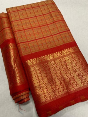 JMDF Solid/Plain, Embellished Daily Wear Georgette Saree(Red)