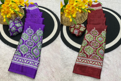 Clever Clothing Paisley, Floral Print, Printed Bollywood Silk Blend, Dupion Silk Saree(Pack of 2, Purple, Maroon)