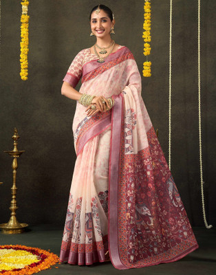 Samah Printed Kasavu Cotton Blend Saree(Beige)
