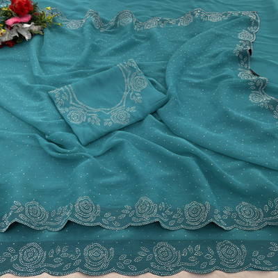 SHUBHDRASHTI NX Embellished Bollywood Organza Saree(Light Blue)