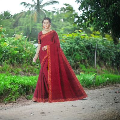 Shree Shyam Collection Solid/Plain Daily Wear Art Silk Saree(Red)